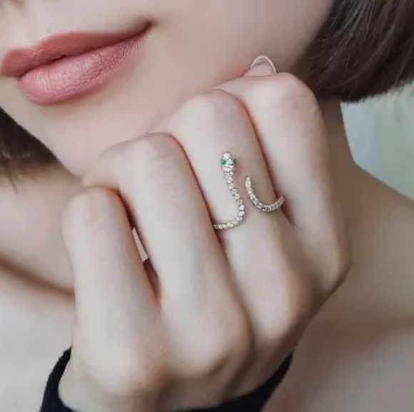 Snake Serpent 925 Sterling Silver Wrap Ring Zircon Resize - Picture 8 of 10